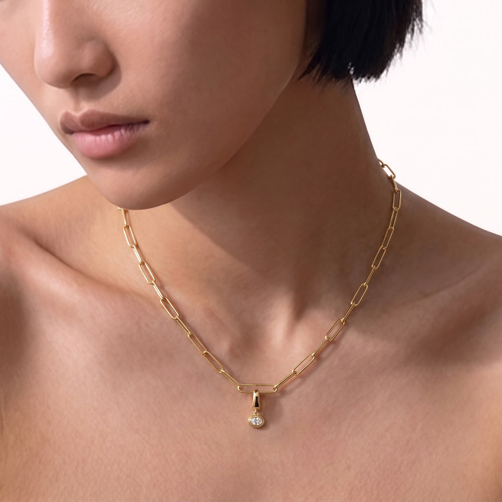 The Lia Chain Necklace + Halo with 14KT White Gold / Lab / 0 Cut Diamond in 14KT White Gold / Lab / 0 view 2
