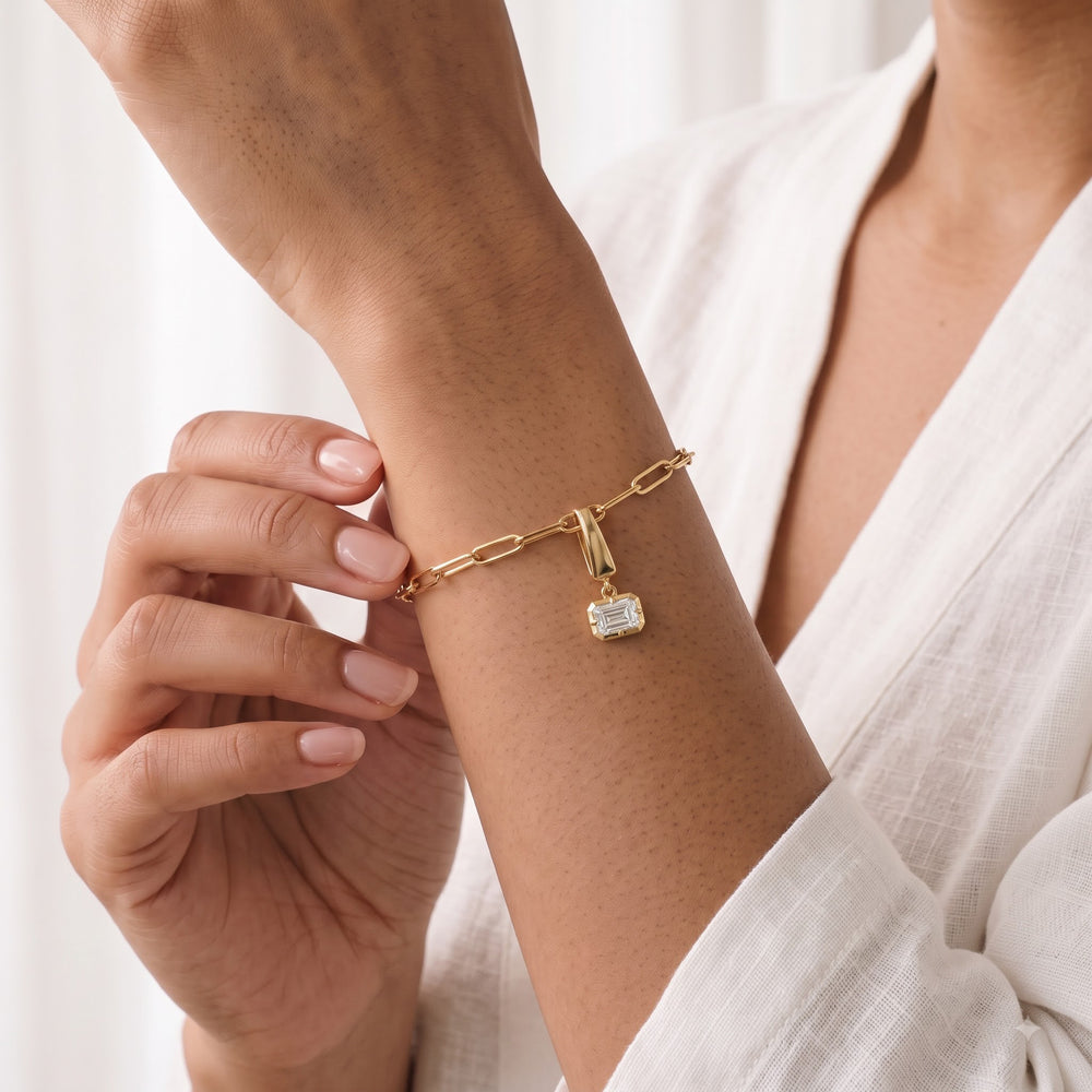 The Trace Chain Bracelet + Halo with Lab Cut Diamond in 14KT White Gold view 2
