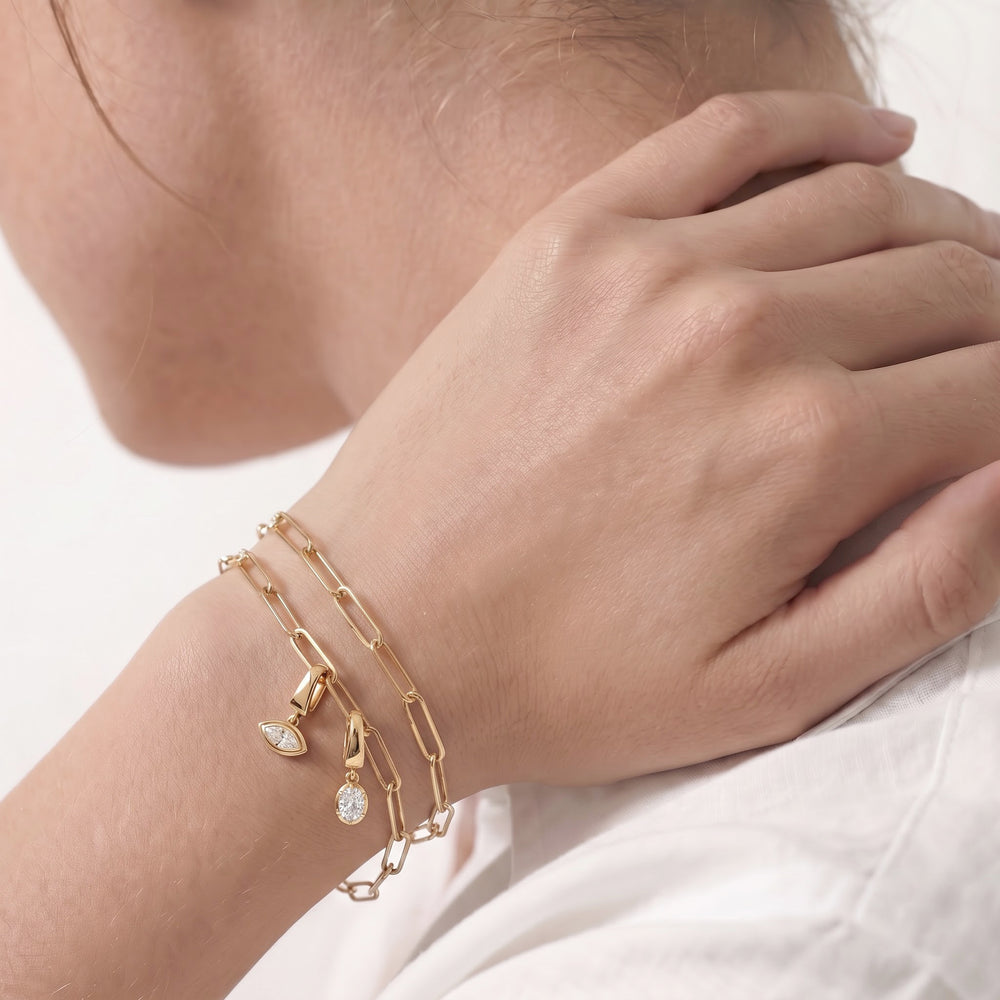 The Trace Chain Bracelet + Iris with Lab Cut Diamond in 14KT Yellow Gold view 3
