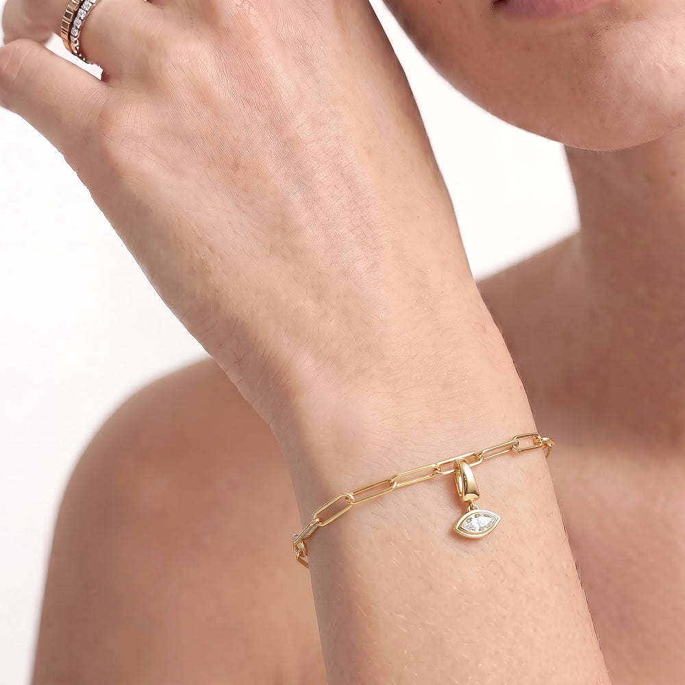 The Trace Chain Bracelet + Iris with Lab Cut Diamond in 14KT White Gold view 2

