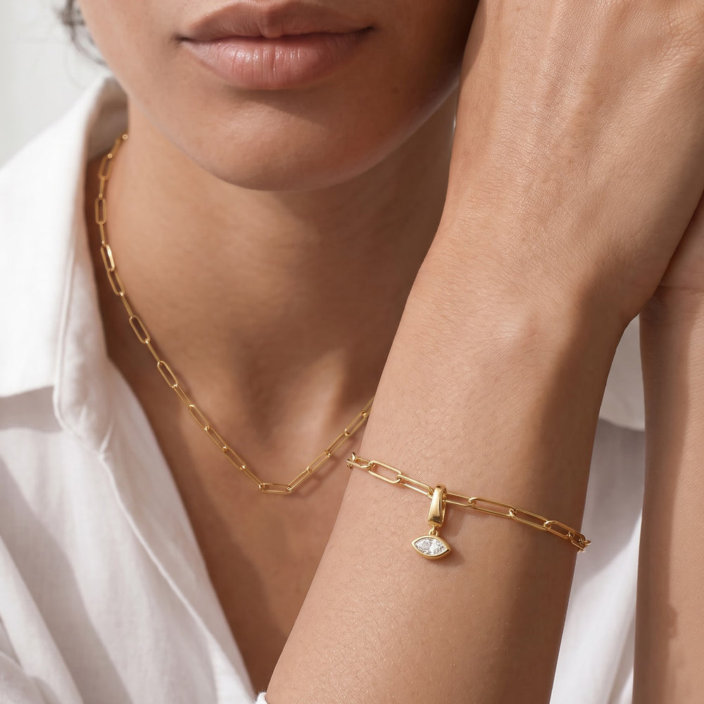 The Duo Chain Bracelet + Iris with Lab Cut Diamond in 14KT White Gold view 2
