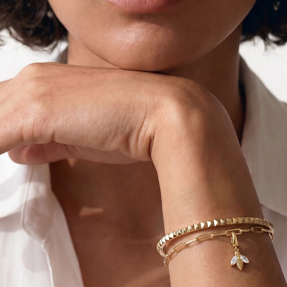 The Duo Chain Bracelet + Melora with Lab Cut Diamond in 14KT Yellow Gold view 3
