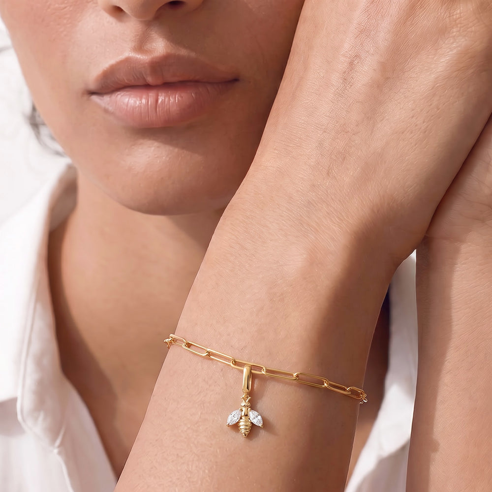 The Duo Chain Bracelet + Melora with Lab Cut Diamond in 14KT Yellow Gold view 2
