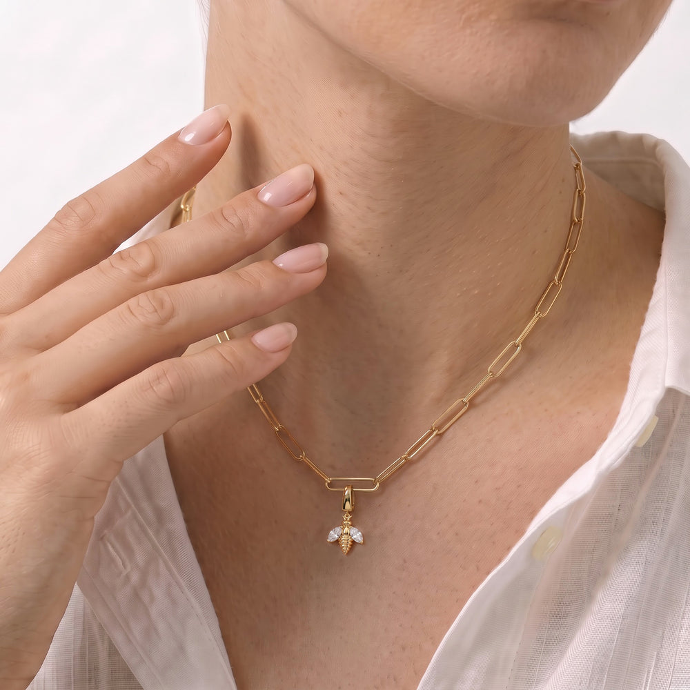 The Lia Chain Necklace  + Melora with 14KT White Gold / Lab / 0 Cut Diamond in 14KT White Gold / Lab / 0 view 2

