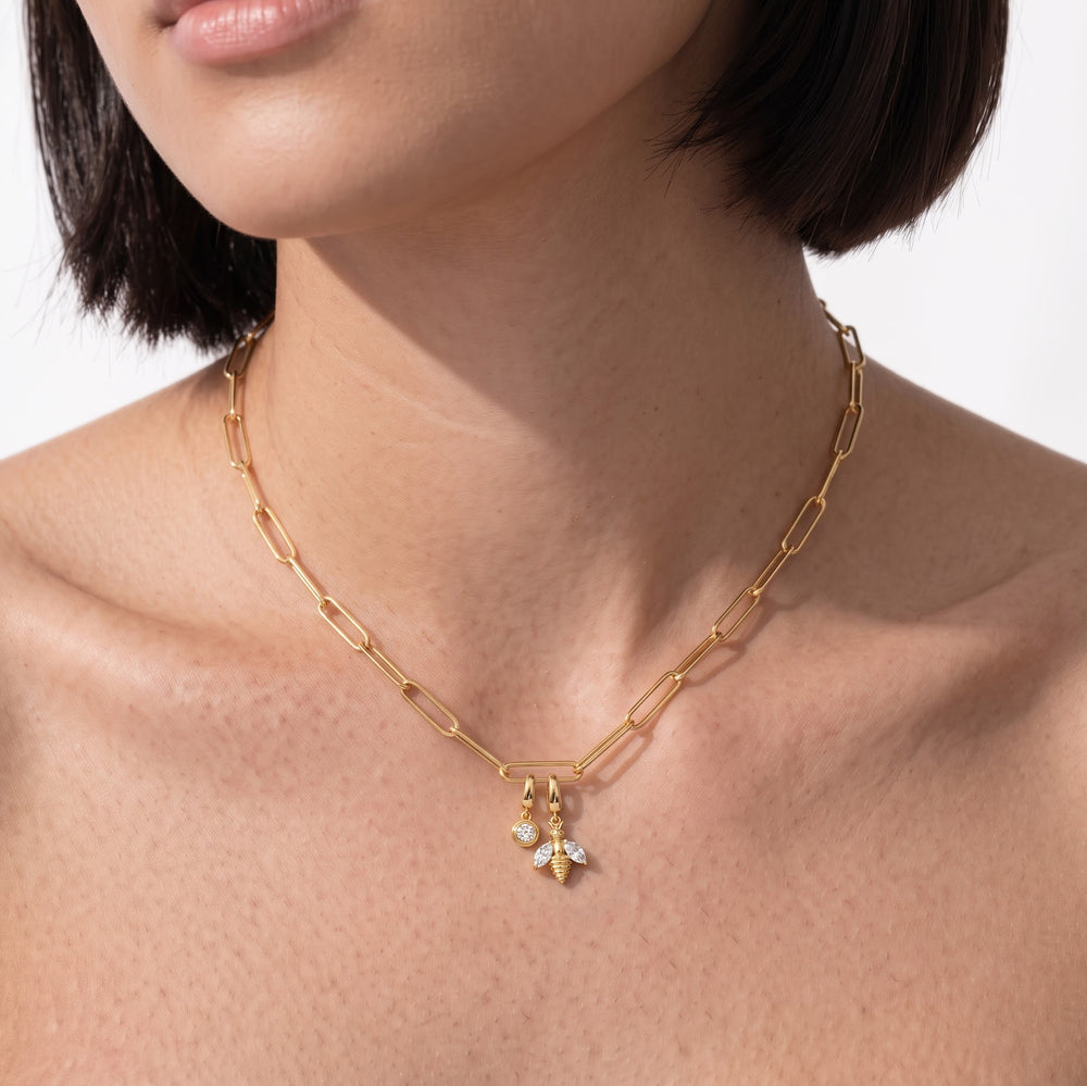 The Lia Chain Necklace  + Melora with 14KT Yellow Gold / Lab / 0 Cut Diamond in 14KT Yellow Gold / Lab / 0 view 3
