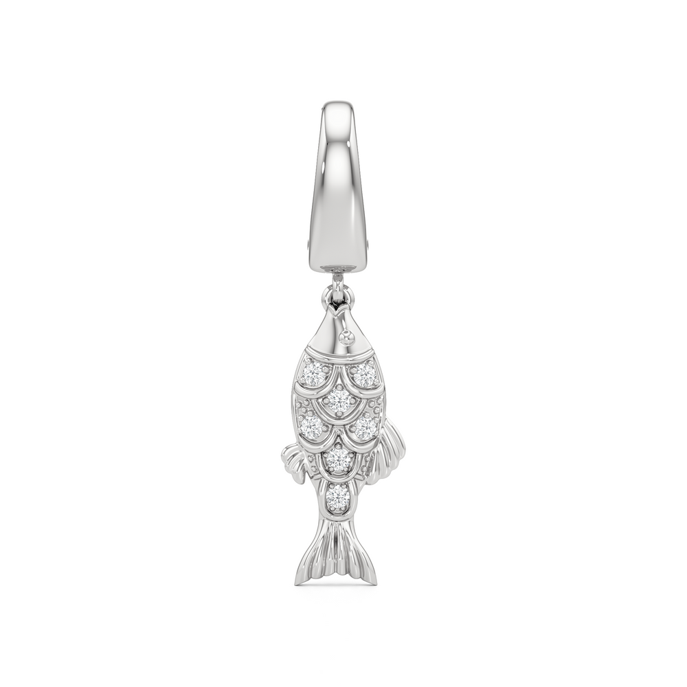 Sardine Charm with 14KT White Gold Cut Diamond in 14KT White Gold view 1
