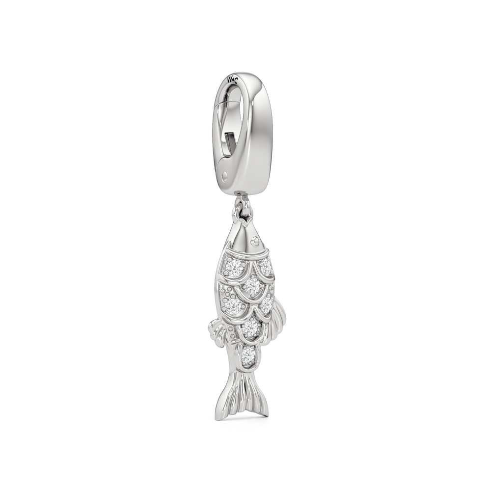 Sardine Charm with 14KT White Gold Cut Diamond in 14KT White Gold view 2
