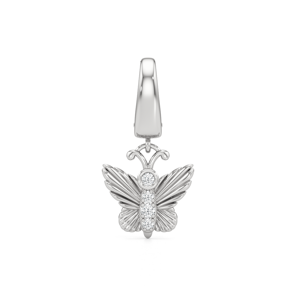 Butterfly Charm with 14KT White Gold Cut Diamond in 14KT White Gold view 1
