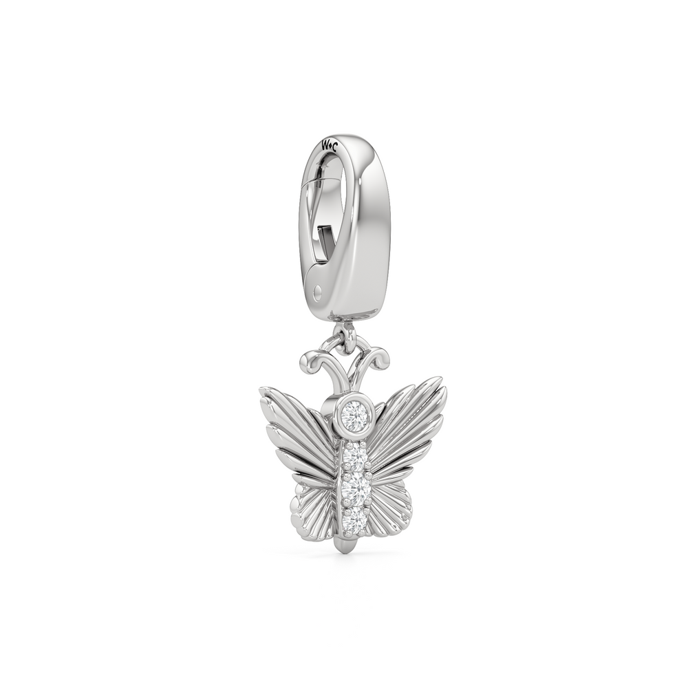 Butterfly Charm with 14KT White Gold Cut Diamond in 14KT White Gold view 2

