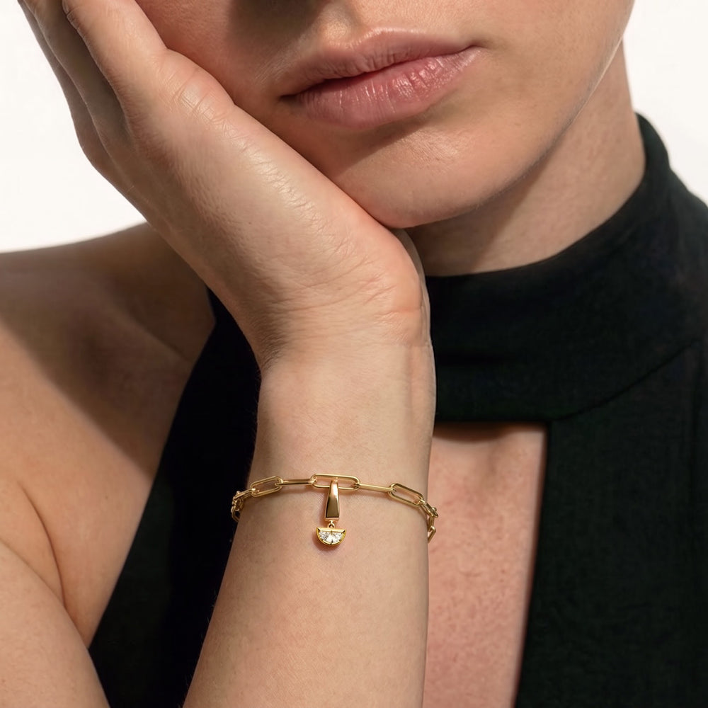 The Duo Chain Bracelet + Curve with Lab Cut Diamond in 14KT Yellow Gold view 2
