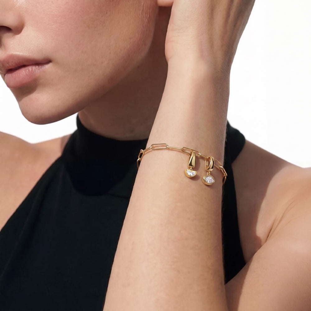 The Duo Chain Bracelet + Curve with Lab Cut Diamond in 14KT Yellow Gold view 3
