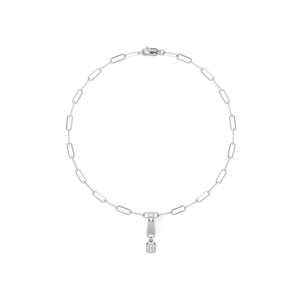 The Trace Chain Bracelet + Crest with Lab Cut Diamond in 14KT White Gold view 1
