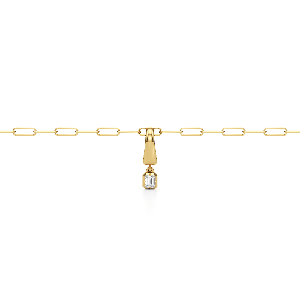 The Trace Chain Bracelet + Crest with Lab Cut Diamond in 14KT Yellow Gold view 4

