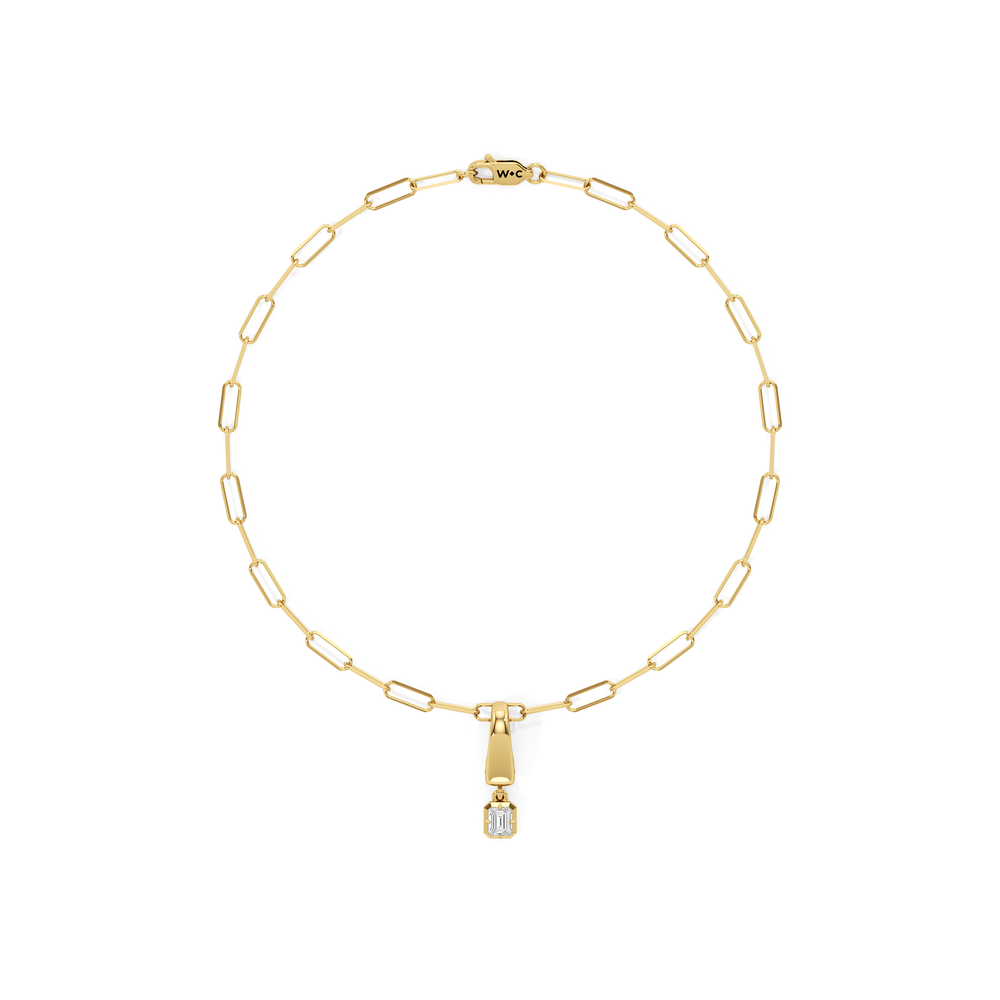The Trace Chain Bracelet + Crest with Lab Cut Diamond in 14KT Yellow Gold view 1
