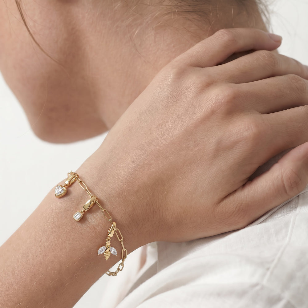 The Trace Chain Bracelet + Crest with Lab Cut Diamond in 14KT White Gold view 3
