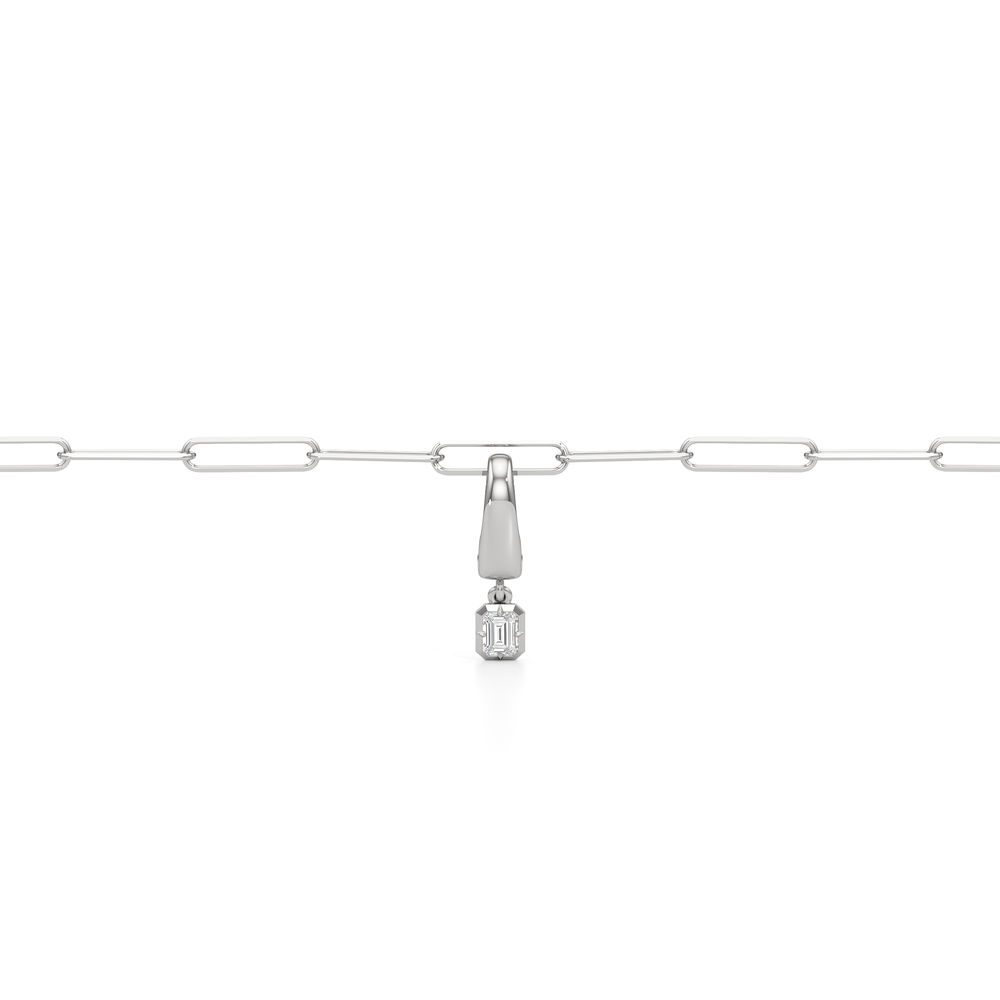 The Duo Chain Bracelet + Crest with Lab Cut Diamond in 14KT White Gold view 4
