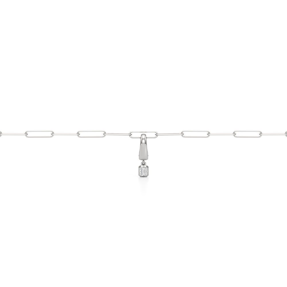 The Duo Chain Bracelet + Crest with Lab Cut Diamond in 14KT White Gold view 5
