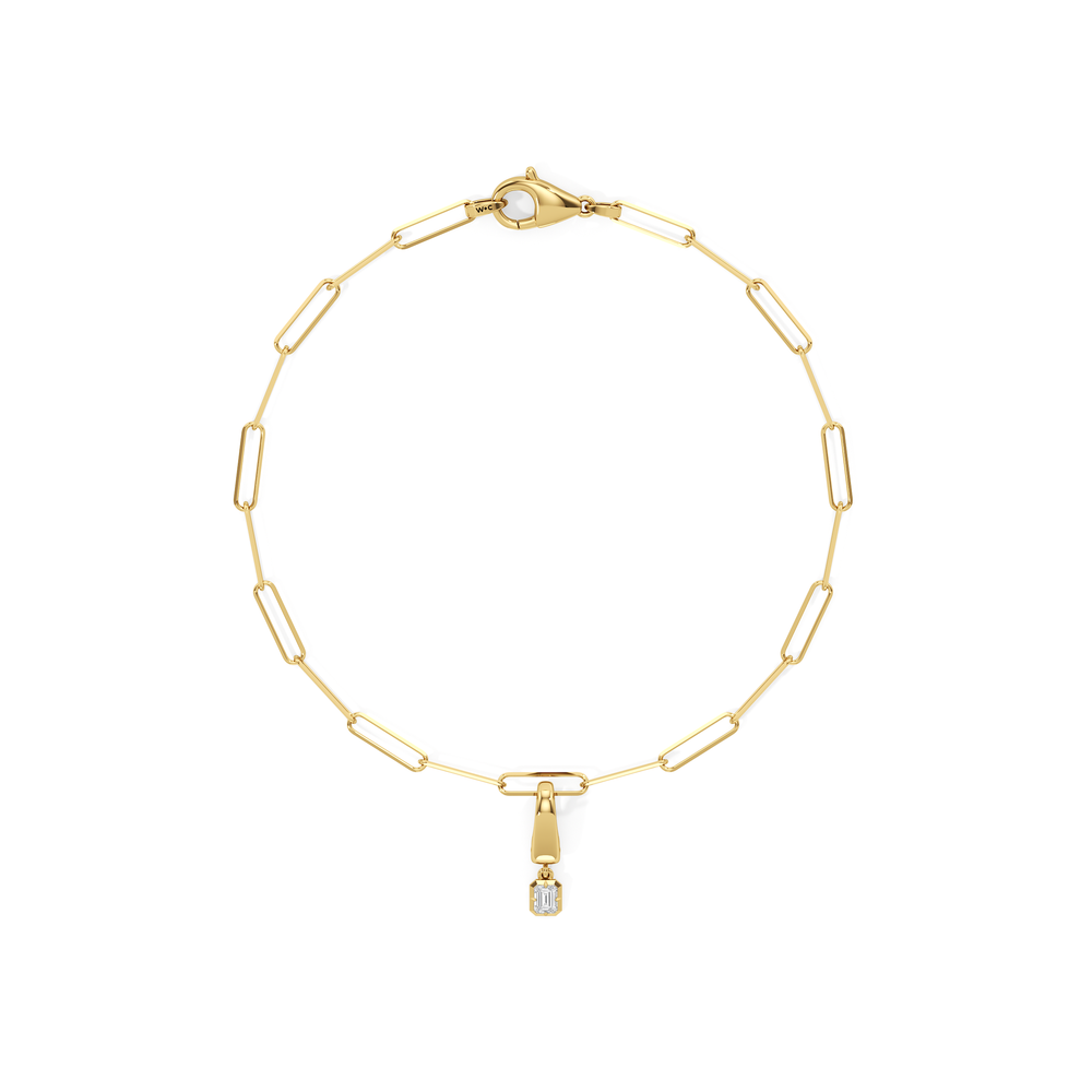 The Duo Chain Bracelet + Crest with Lab Cut Diamond in 14KT Yellow Gold view 1
