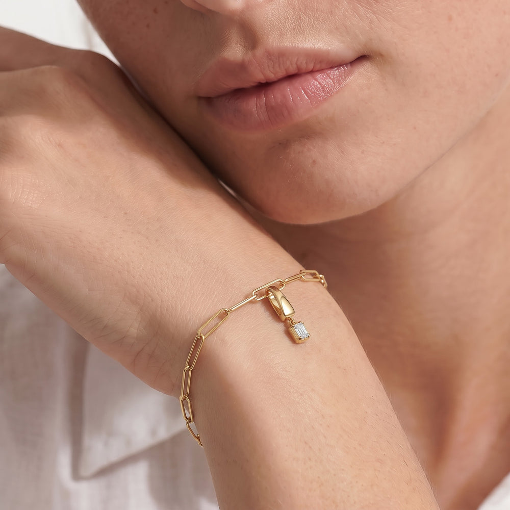 The Duo Chain Bracelet + Crest with Lab Cut Diamond in 14KT White Gold view 2
