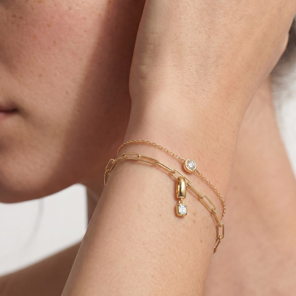The Duo Chain Bracelet + Crest with Lab Cut Diamond in 14KT White Gold view 3
