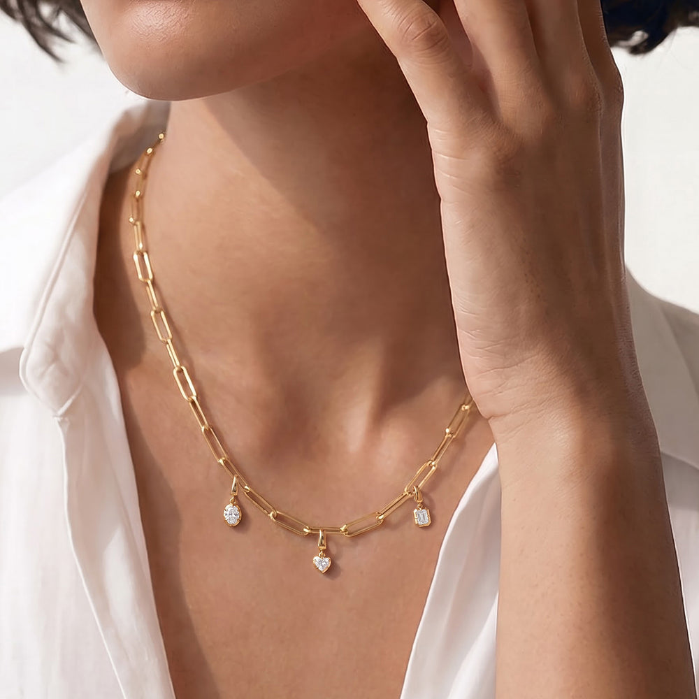 The Siena Chain Necklace with 14KT White Gold Cut Diamond in 14KT White Gold view 3
