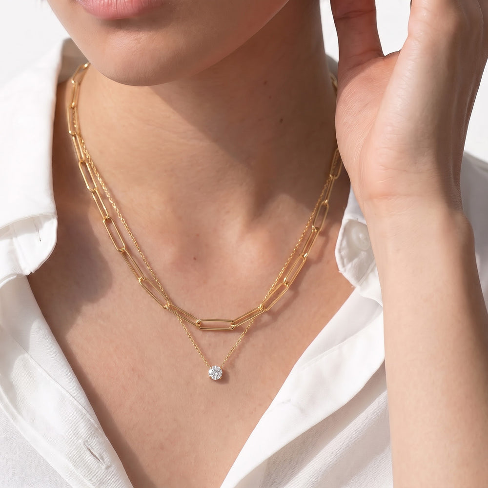 The Lia Chain Necklace with 14KT White Gold Cut Diamond in 14KT White Gold view 3
