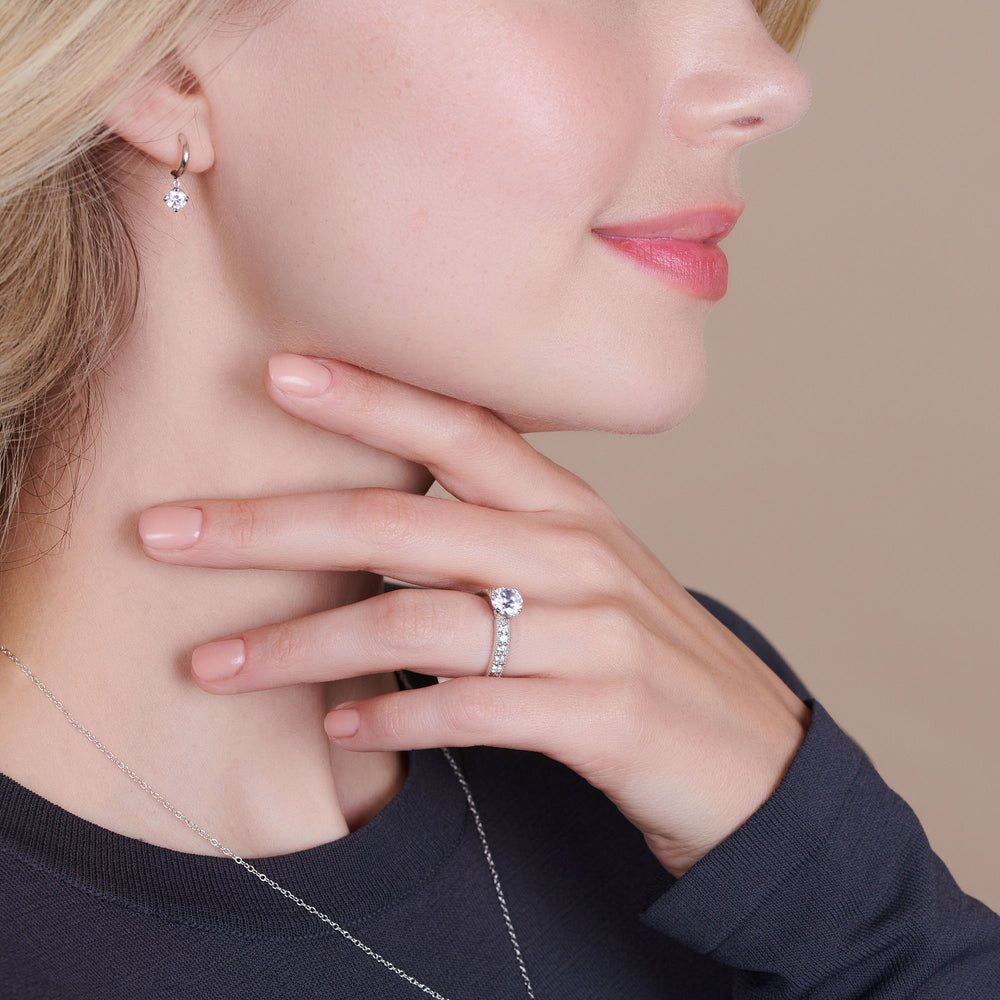 Model Wearing Floral Diamond Engagement Ring with Lab Grown Diamond view