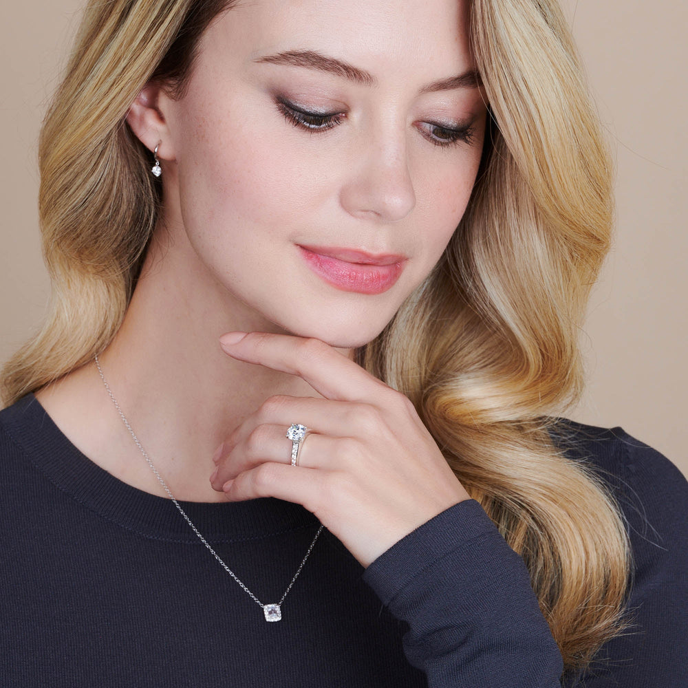 Model Wearing Graduated Pave Engagement Ring view