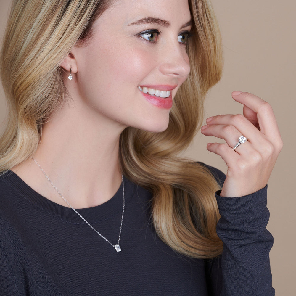 Model Wearing Graduated Pave Engagement Ring view