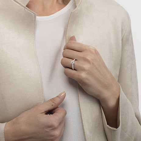 Model Wearing Graduated Pave Engagement Ring view