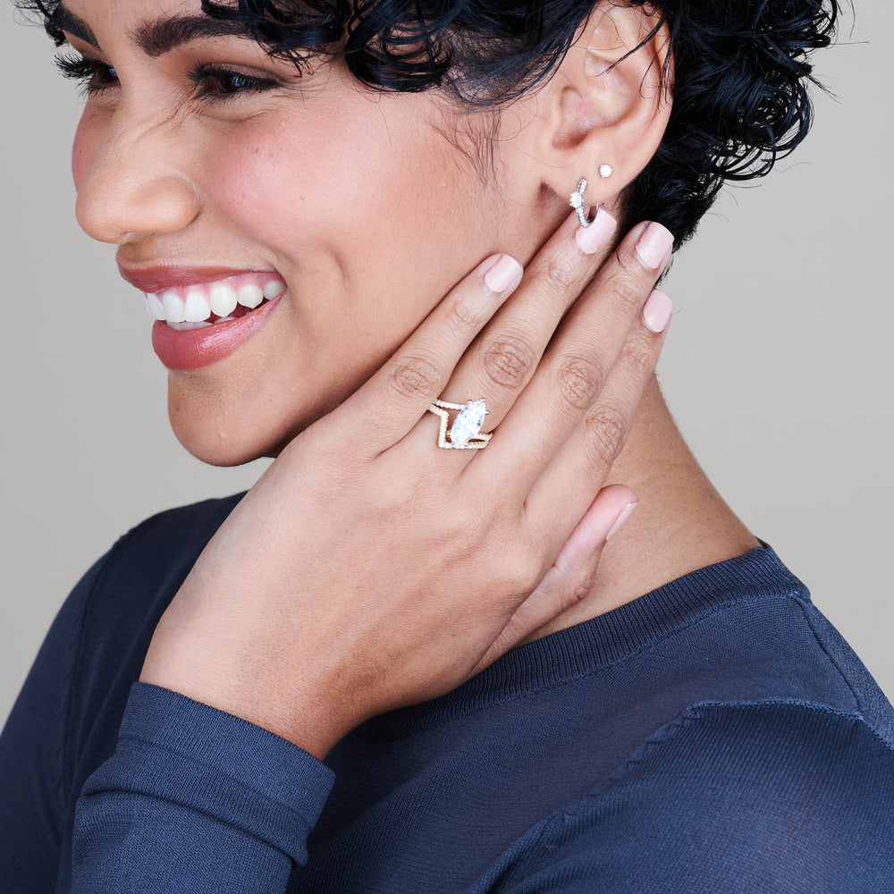 Model Wearing Twist Diamond Engagement Ring with Lab Grown Diamond view