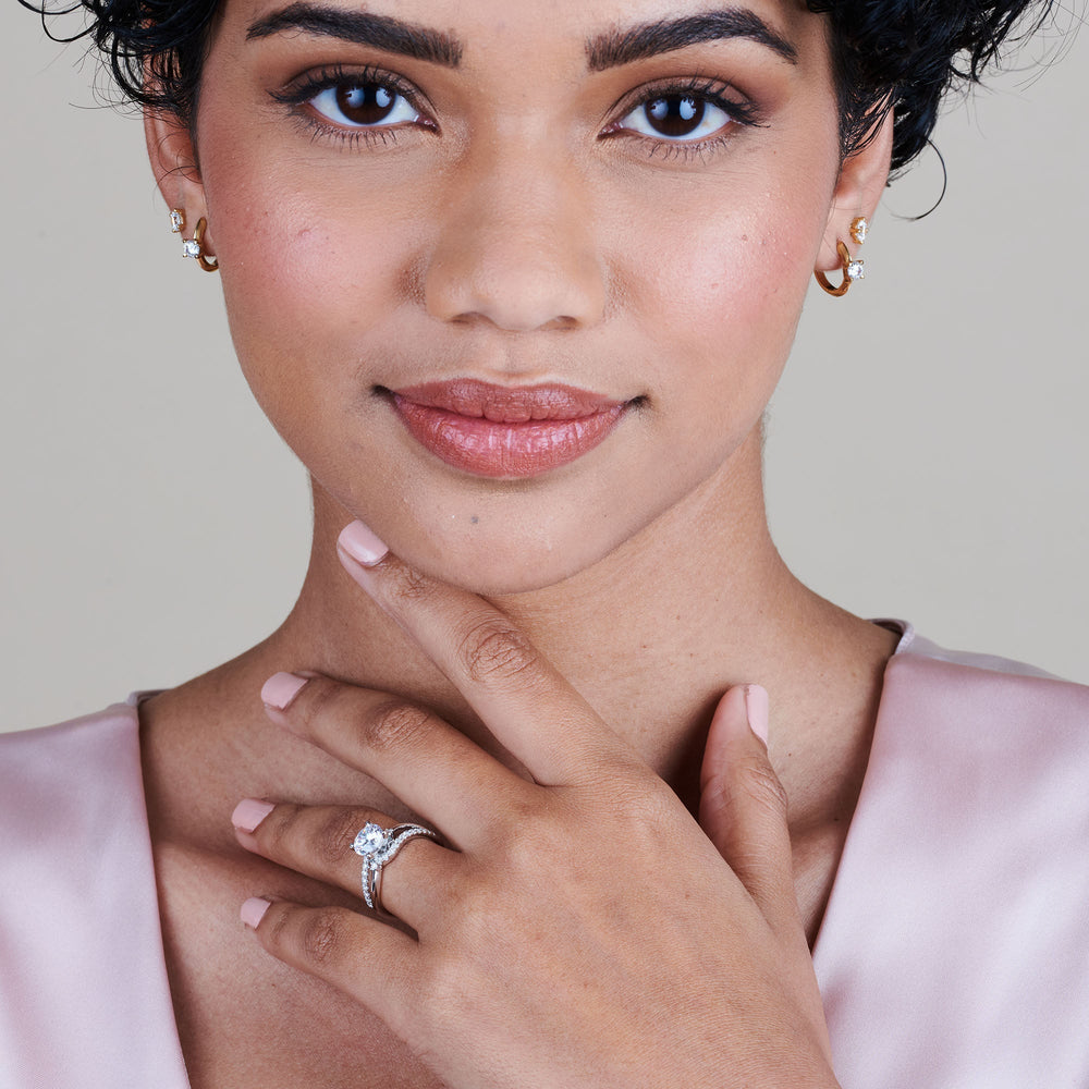 Model Wearing Two Tone Bypass Diamond Engagement Ring view
