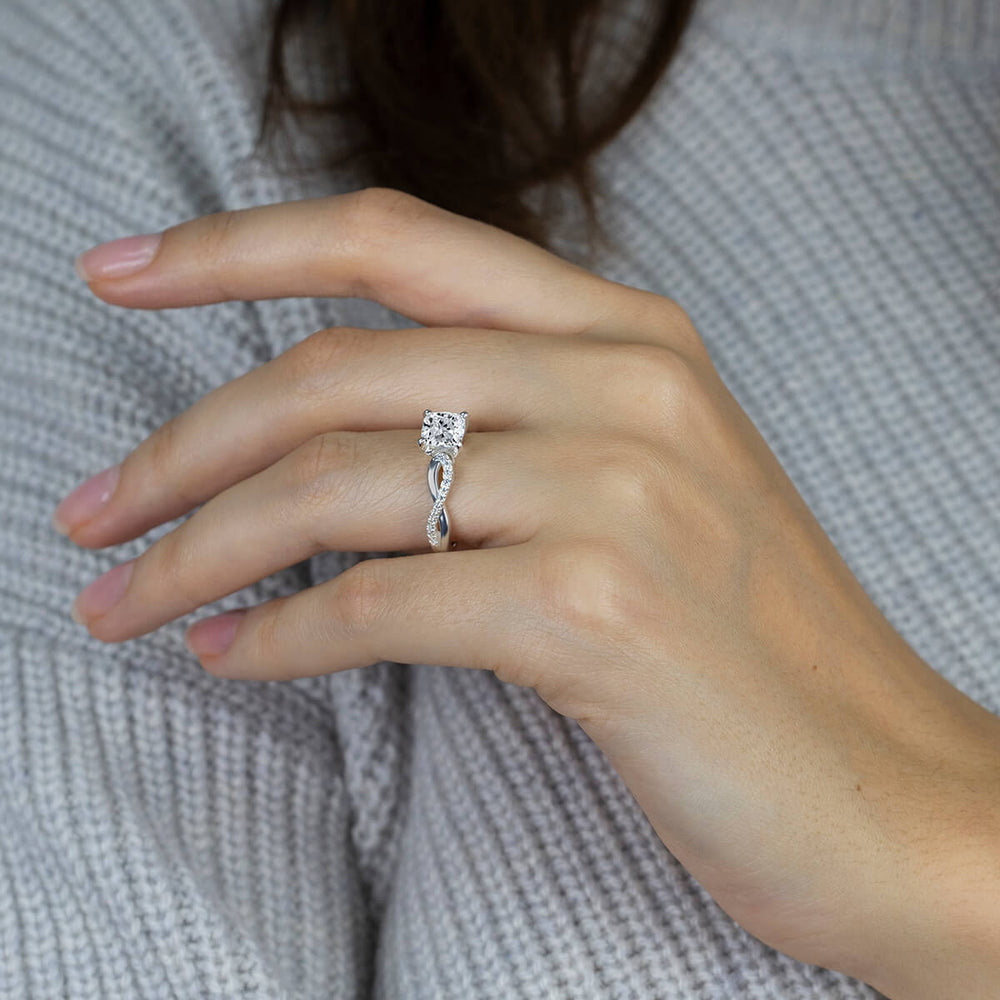 Model Wearing Weaving Diamond Pave Engagement Ring view