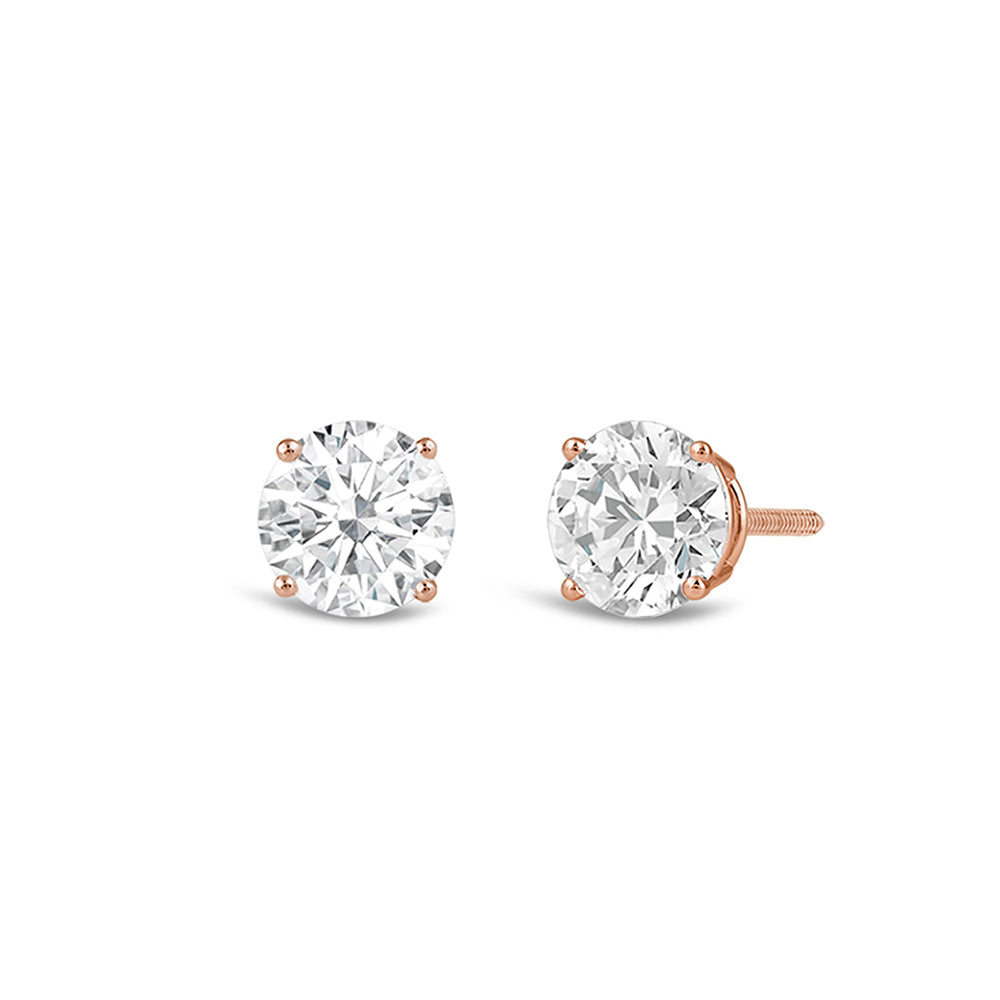 Classic Round Diamond Four Prong Stud Earrings (F/G VS+) with 14KT Rose Gold / Lab / 1/2 Cut Diamond in 14KT Rose Gold / Lab / 1/2 view 1
