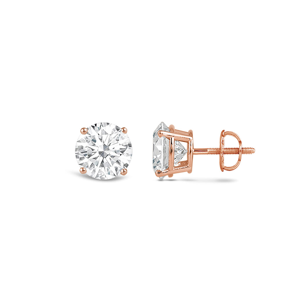 Classic Round Diamond Four Prong Stud Earrings (F/G VS+) with 14KT Rose Gold / Lab / 1/2 Cut Diamond in 14KT Rose Gold / Lab / 1/2 view 4
