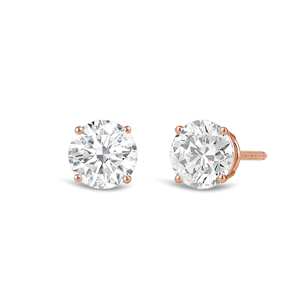 Classic Round Diamond Four Prong Stud Earrings (F/G VS+) with 14KT Rose Gold / Lab / 1 Cut Diamond in 14KT Rose Gold / Lab / 1 view 1
