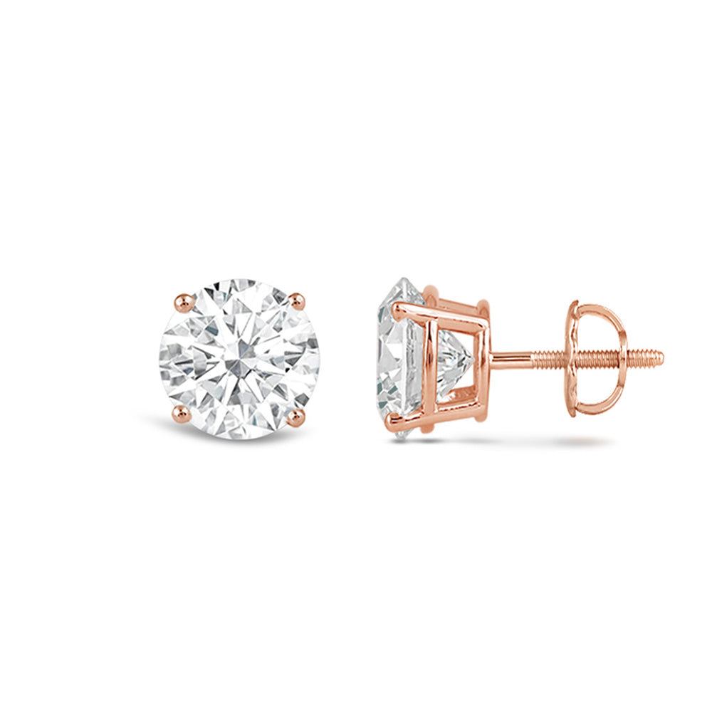 Premium Round Diamond Four Prong Studs (E/F VS+) with 14KT Rose Gold / Lab / 1 Cut Diamond in 14KT Rose Gold / Lab / 1 view 4
