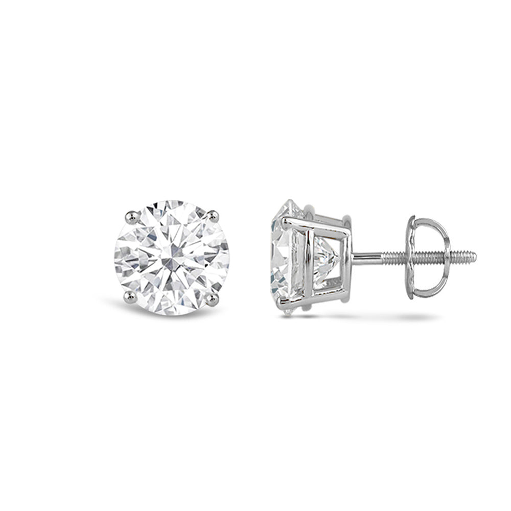 Certified Classic Round Diamond Four Prong Stud Earrings (IGI: G/H VS+) with 14KT White Gold / Lab / 1 Cut Diamond in 14KT White Gold / Lab / 1 view 4
