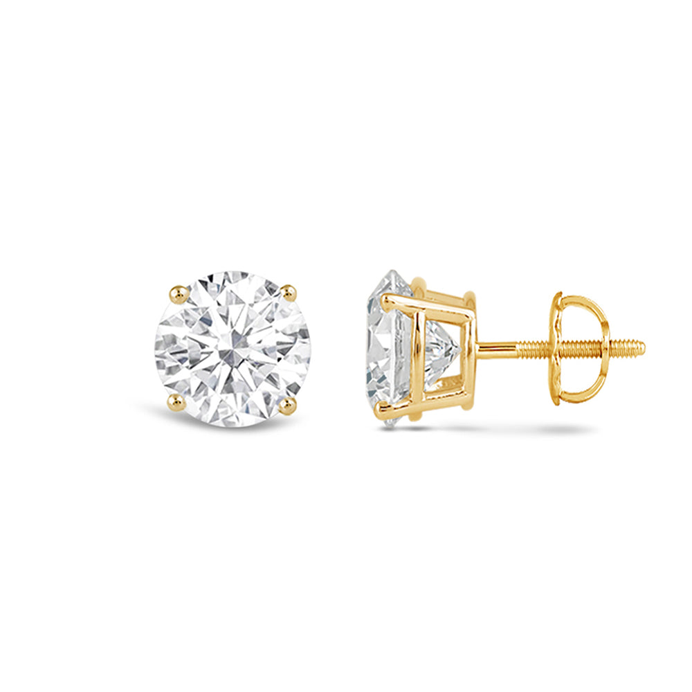 Premium Round Diamond Four Prong Studs (E/F VS+) with 14KT Yellow Gold / Lab / 1 Cut Diamond in 14KT Yellow Gold / Lab / 1 view 4
