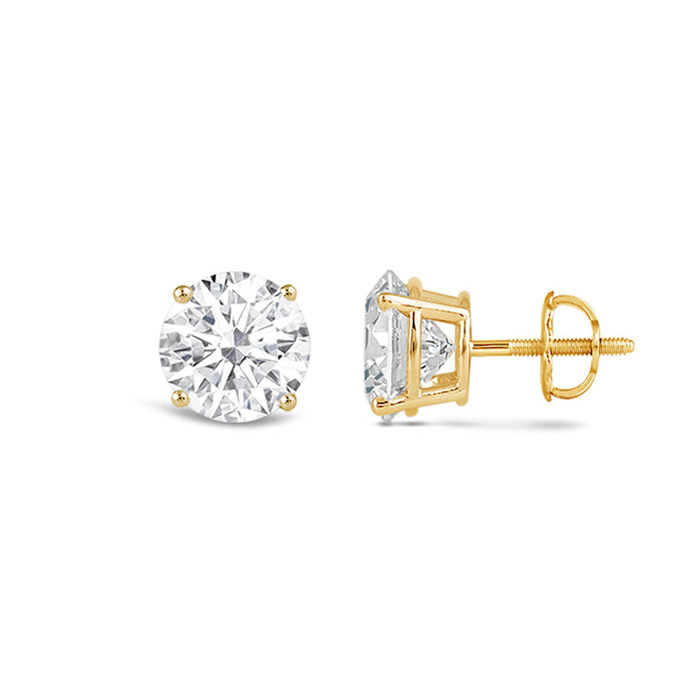 Premium Round Diamond Four Prong Studs (E+ VS+) with 14KT Yellow Gold / Lab / 1 Cut Diamond in 14KT Yellow Gold / Lab / 1 view 5
