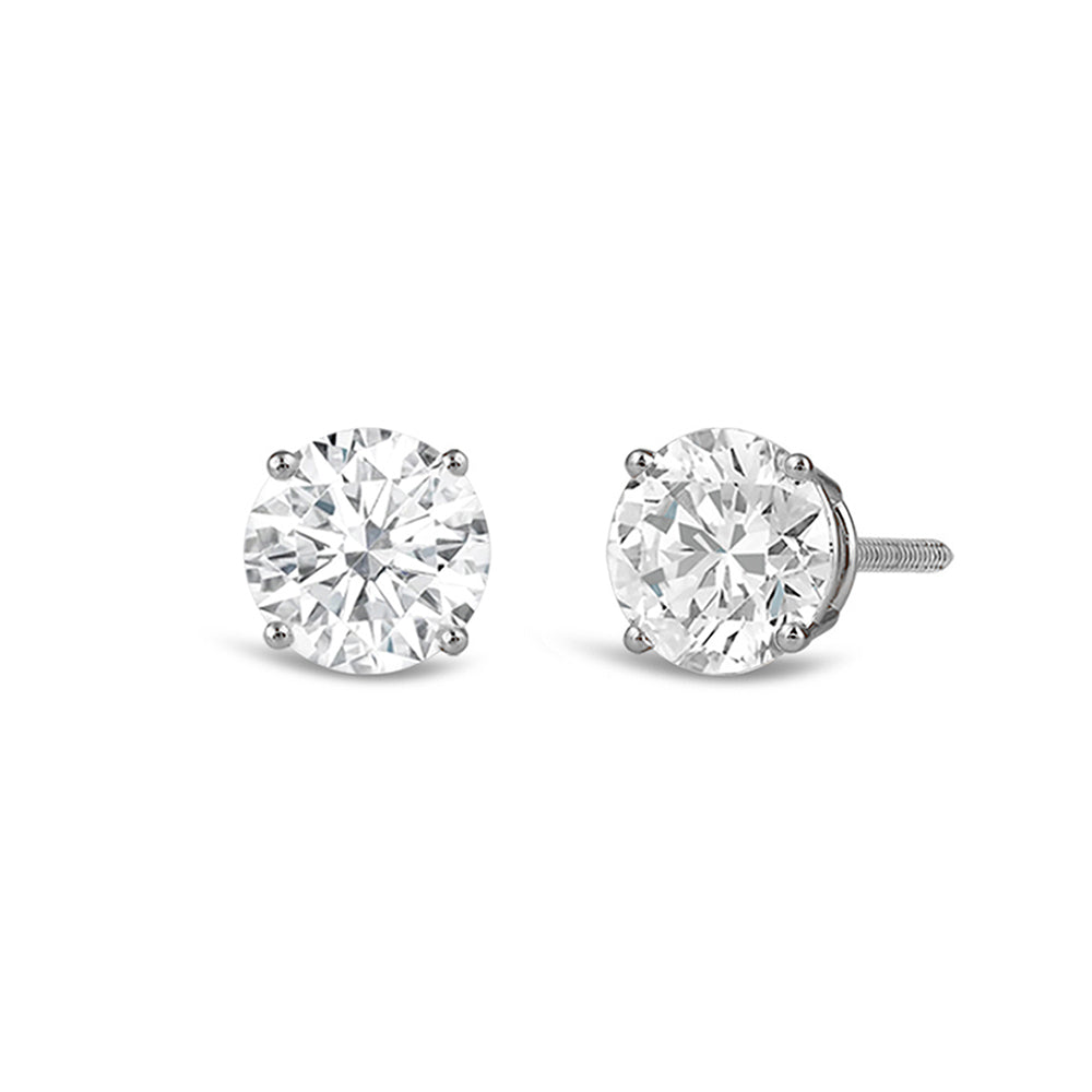 Classic Round Diamond Four Prong Stud Earrings (F/G VS+) with Platinum / Lab / 1 Cut Diamond in 14KT Platinum / Lab / 1 view 1
