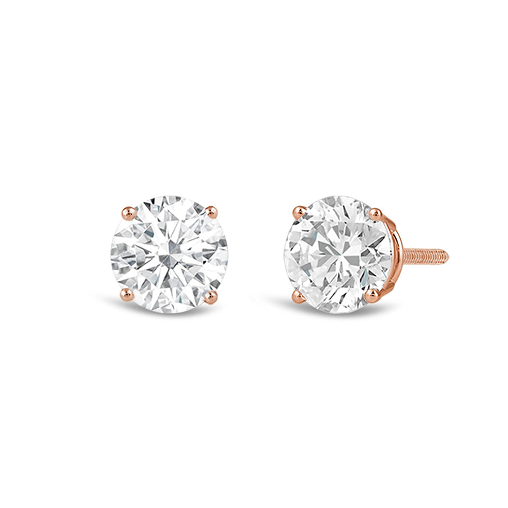Classic Round Diamond Four Prong Stud Earrings (F/G VS+) with 14KT Rose Gold / Lab / 1 1/2 Cut Diamond in 14KT Rose Gold / Lab / 1 1/2 view 1
