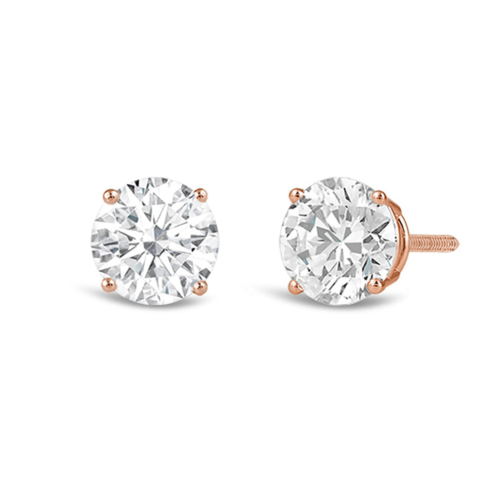 Classic Round Diamond Four Prong Studs Earrings (F+ SI+) with 14KT Rose Gold / Lab / 4 Cut Diamond in 14KT Rose Gold / Lab / 4 view 1
