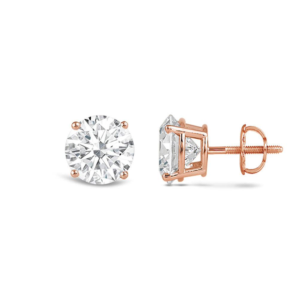 Premium Round Diamond Four Prong Studs (E+ VS+) with 14KT Rose Gold / Lab / 1 1/2 Cut Diamond in 14KT Rose Gold / Lab / 1 1/2 view 5
