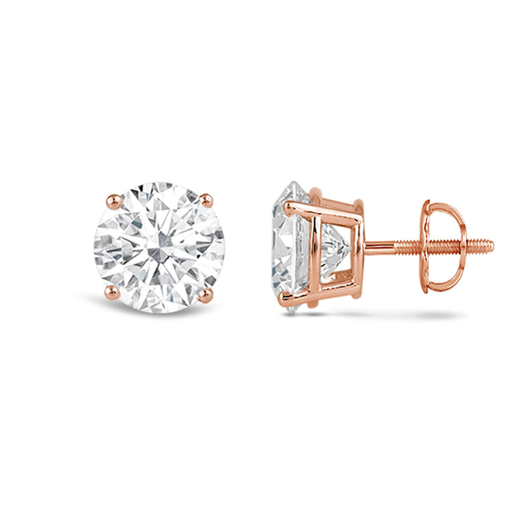 Premium Round Diamond Four Prong Studs (E+ VS+) with 14KT Rose Gold / Lab / 4 Cut Diamond in 14KT Rose Gold / Lab / 4 view 5
