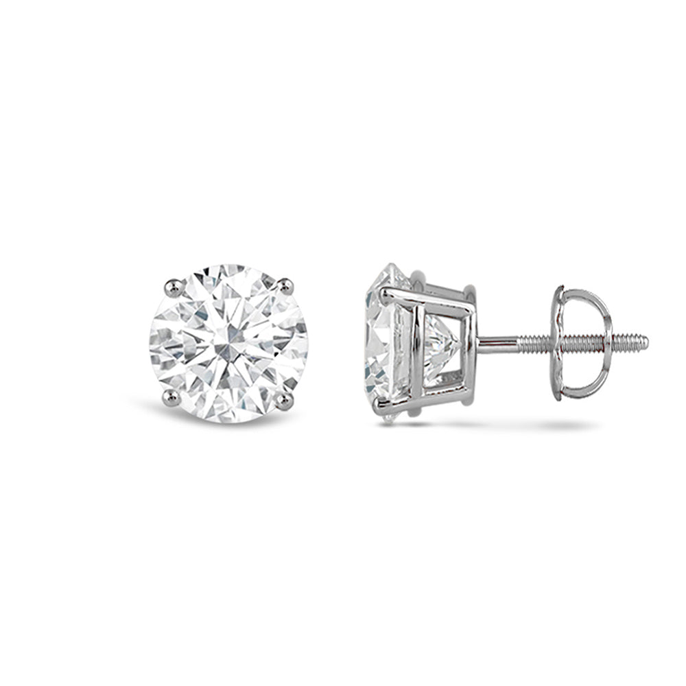 Classic Round Diamond Four Prong Stud Earrings (F/G VS+) with 14KT White Gold / Lab / 1 1/2 Cut Diamond in 14KT White Gold / Lab / 1 1/2 view 4

