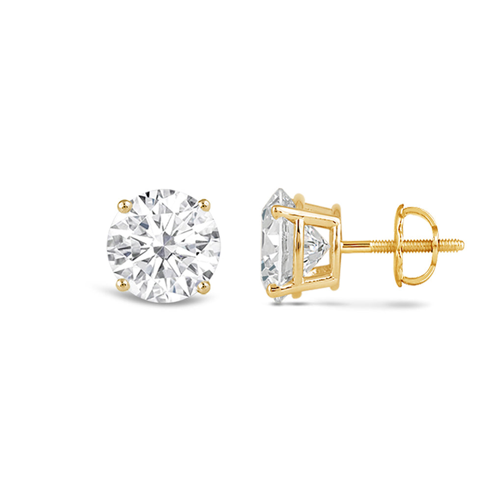 Premium Round Diamond Four Prong Studs (E/F VS+) with 14KT Yellow Gold / Lab / 1 1/2 Cut Diamond in 14KT Yellow Gold / Lab / 1 1/2 view 4

