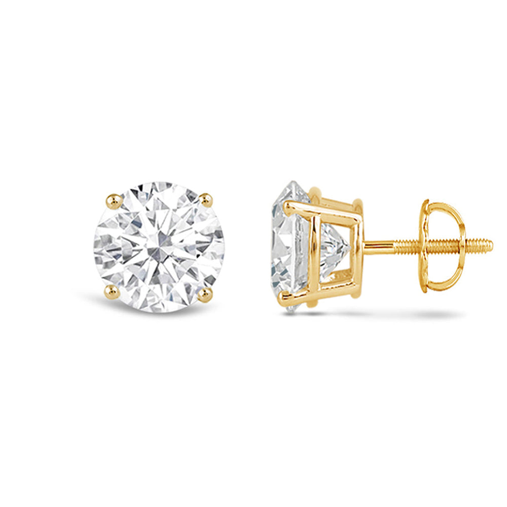 Premium Round Diamond Four Prong Studs (E+ VS+) with 14KT Yellow Gold / Lab / 4 Cut Diamond in 14KT Yellow Gold / Lab / 4 view 5
