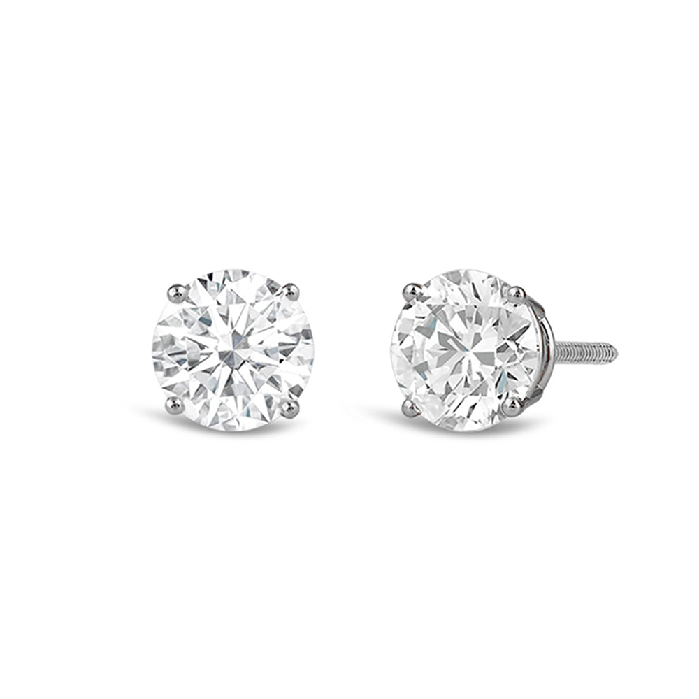 Classic Round Diamond Four Prong Stud Earrings (F/G VS+) with 14KT White Gold / Lab / 1 1/2 Cut Diamond in 14KT White Gold / Lab / 1 1/2 view 1
