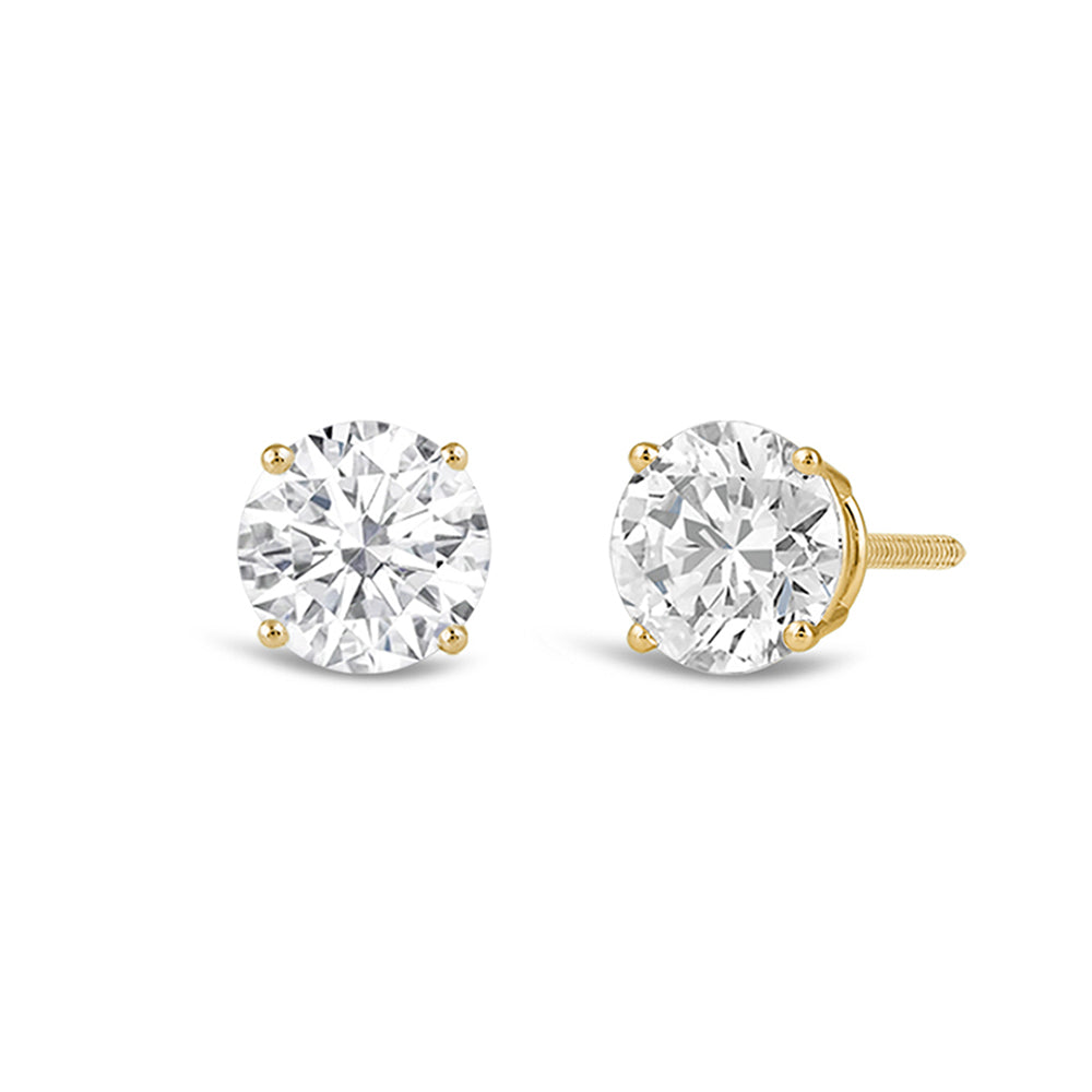 Premium Round Diamond Four Prong Studs (E+ VS+) with 14KT Yellow Gold / Lab / 1 1/2 Cut Diamond in 14KT Yellow Gold / Lab / 1 1/2 view 1
